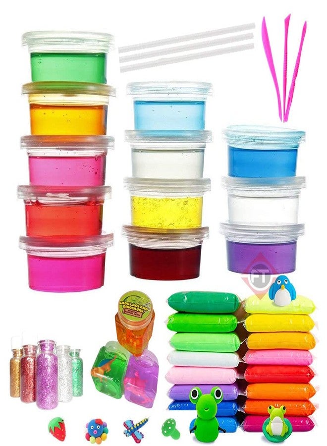 Firstly Traders New Creative Slime Kit with 6 Crystal Slime+ 12 Air Dry Clay+ 3 Toy Slime with Free Straws, Tools, Glitter for Kids Boys and Girls Age 3+ Years Slime Putty Toys - Image 1